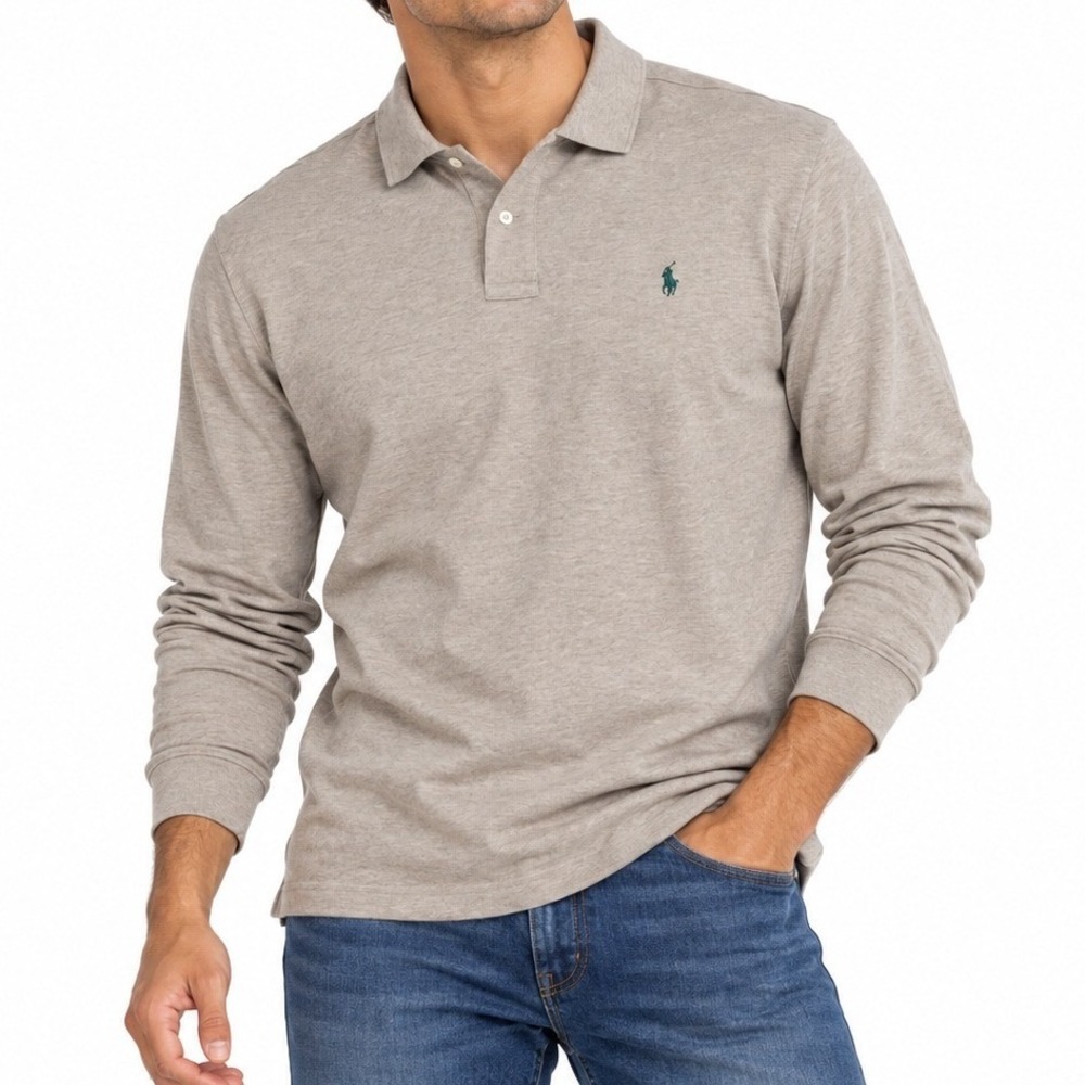 Polo Ralph Lauren Shirt Mens XXL Tan Long Sleeve Polo Green Pony Logo Classic